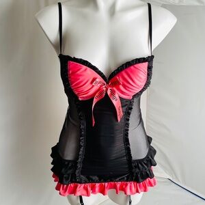 Victoria’s Secret Sexy Little Things black chemise with garters 34C